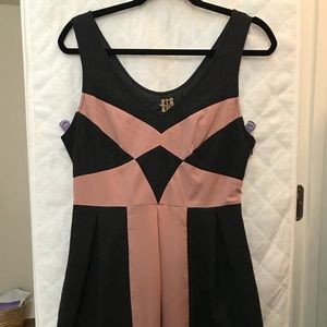 Vintage pink silk & grey wool dress with pockets